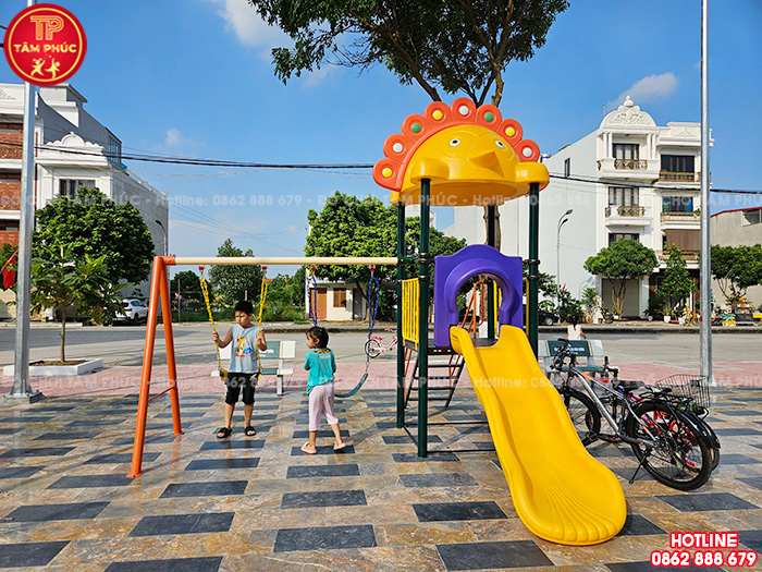 Bộ cầu trượt liên hoàn ngoài trời 1 khối kèm xích đu SC1-002