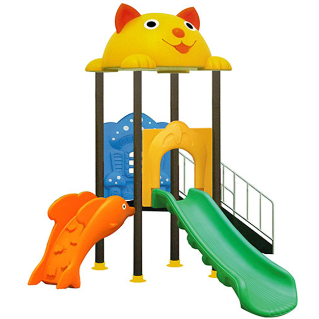 Cầu trượt liên hoàn ngoài trời máng đơn 1 khối mái Mèo SC1-003