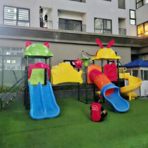 Cầu trượt liên hoàn ngoài trời 3 khối cá Vàng mái Thỏ Mèo SC1-020