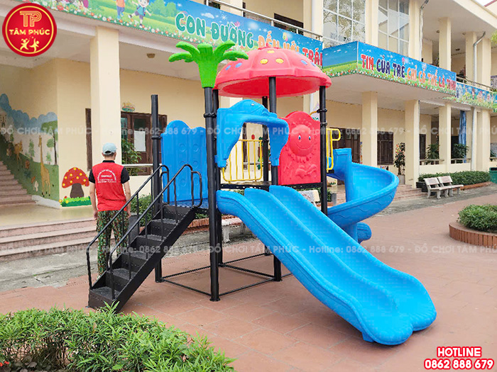 Cầu trượt liên hoàn ngoài trời 2 khối máng đôi xoắn SC1-024