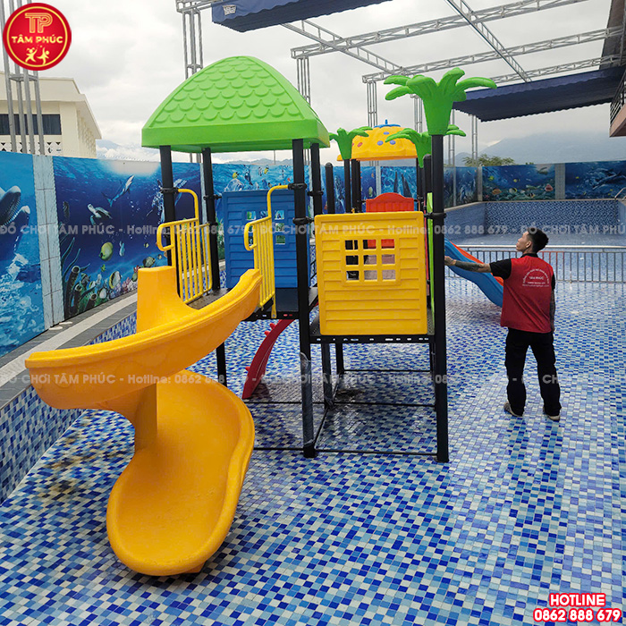 Cầu trượt liên hoàn ngoài trời 4 khối cầu mây sắt SC1-031