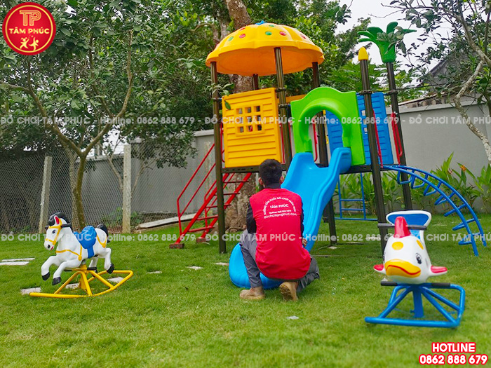 Bập bênh đế cong đơn con Ngựa ngoài trời cho bé SC3-007