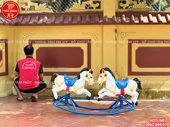 Bập bênh đế cong sắt đôi con Ngựa cho bé SC3-010