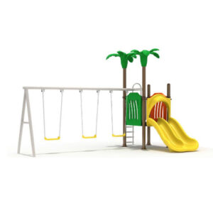 Xích đu cho bé 3 ghế kèm cầu trượt ngoài trời máng đôi SC4-019