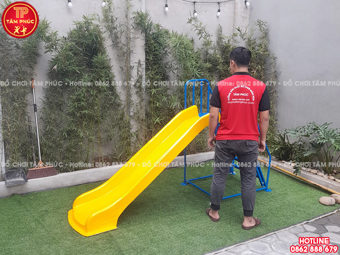 Thang leo cầu trượt ngoài trời cho bé máng đơn Composite SC5-001