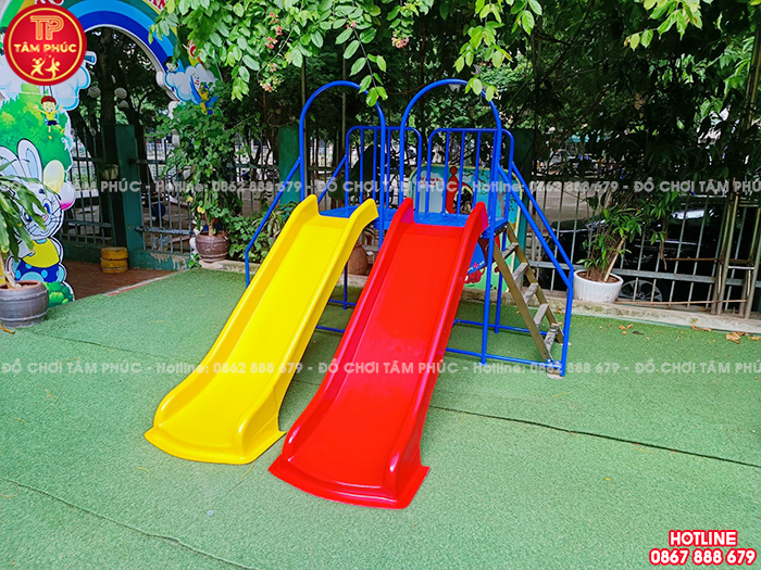 Thang leo cầu trượt ngoài trời cho bé máng đôi Composite SC5-003
