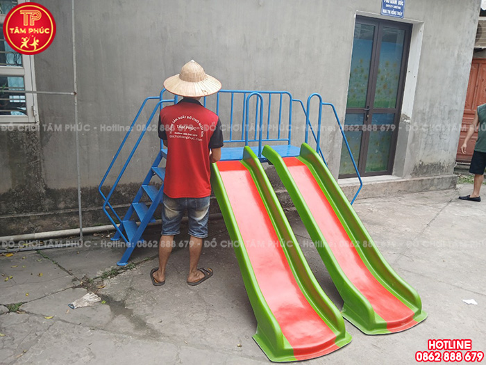 Thang leo cầu trượt ngoài trời cho bé máng đôi Composite SC5-003
