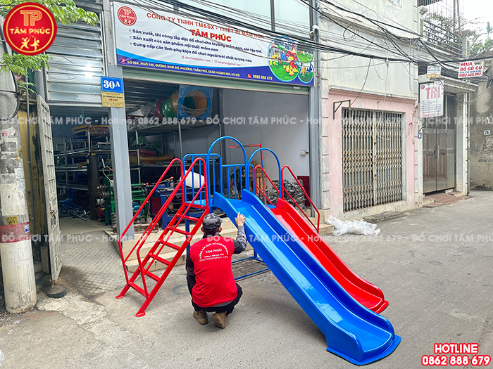 Thang leo cầu trượt ngoài trời 2 độ tuổi cho bé mầm non SC5-005