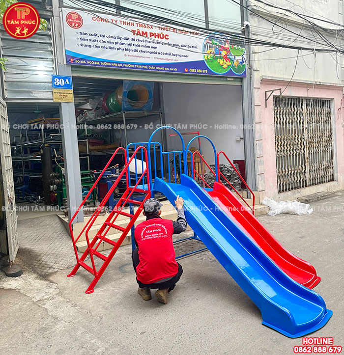 Thang leo cầu trượt ngoài trời 2 độ tuổi cho bé mầm non SC5-005