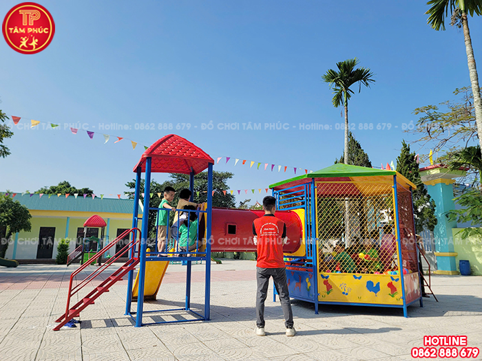 Nhà bóng ngoài trời cho bé kèm cầu trượt ống chui SC6-003