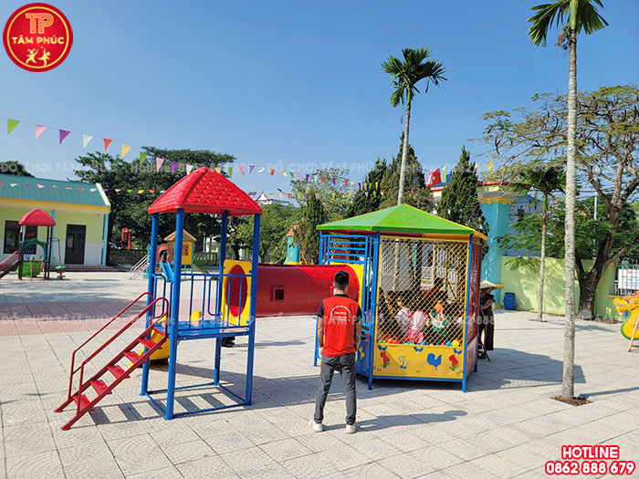 Nhà bóng ngoài trời cho bé kèm cầu trượt ống chui SC6-003