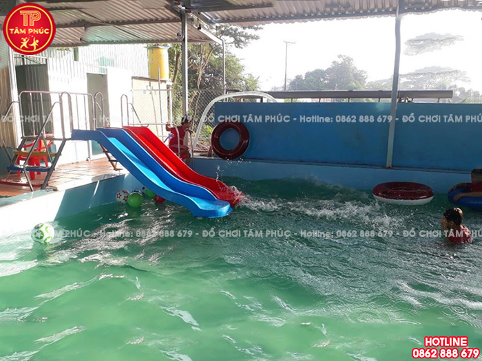 Cầu trượt bể bơi cho bé máng đôi nhựa Composite SC9-008
