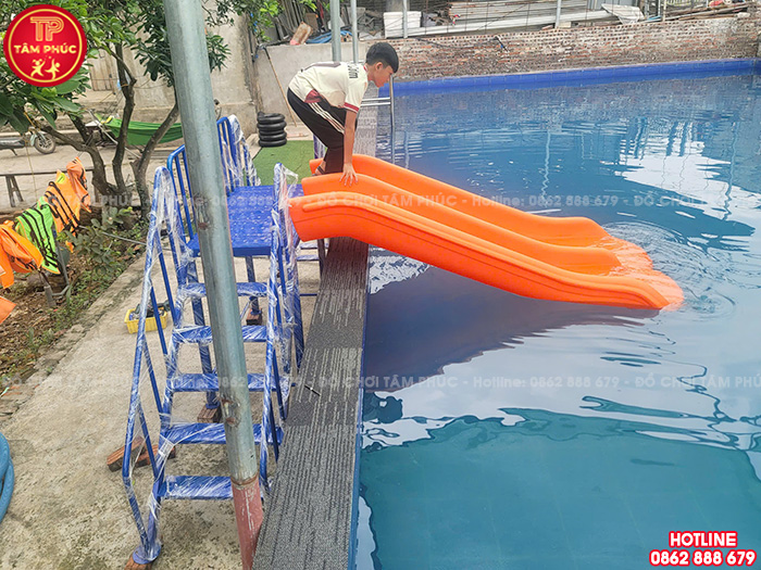 Cầu trượt bể bơi cho bé máng đôi nhựa nhập khẩu SC9-009