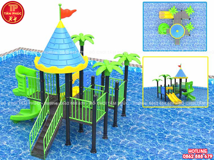 Cầu trượt liên hoàn trẻ em cho bể bơi mái lâu đài SC9-016
