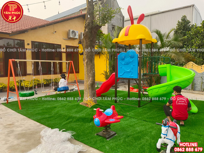 Thi công lắp đặt sân chơi trẻ em ngoài trời cho khu nghỉ dưỡng tại Ninh Bình